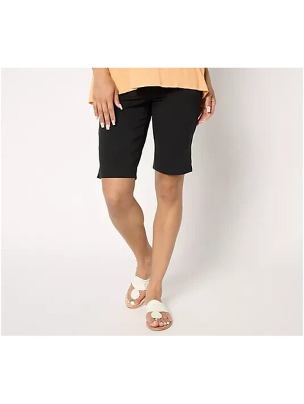 Belle by Kim Gravel Ponte Pull On 5 Pocket 11" Bermuda Shorts Black, 18W Plus